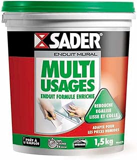 Sader - Enduit Mural Multi-Usages en Pâte - Rebouche, Égalise, Lisse et Colle - Intérieur/Extérieur - Spéciales Pièces Humides - Tous Supports - 1 Pot 1,5 kg, Blanc