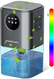 Deshumidificateur d Air Anti Moisissure, Homtronics Deshumidificateur d air,avec Lumière LED 7 Couleurs, Minuterie 8/12/24H,1,7L, Portable, Silencieux, pour Maison,Chambre,Moisissures,Bain