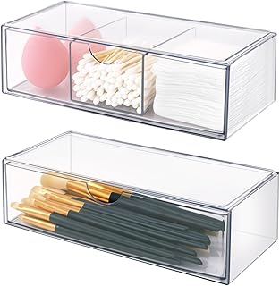 Vikcvcsc 2 Pièces Rangement Maquillage Empilables, Rangement Tiroir Transparent, Organisateur Tiroir Salle de Bain Acrylique, pour Coiffeuse, Bain, Bureau, Organisation et Rangement de la Maison