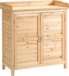 Outsunny Armoire de Jardin Remise pour Outils sur Pied Placard avec Double Porte et étagère Interne en Bois Massif Sapin pré-huilé dim. 83L x 40l x 92H cm Naturel