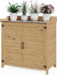 Bealife Table à Plantes avec Rangement, Table de Rempotage Extérieure, Armoire de Rangement de Jardin avec Plan de Travail avec étagère Mobile pour Jardin, Balcon, Terrasse, 98 x 48 x 95 cm, Naturel