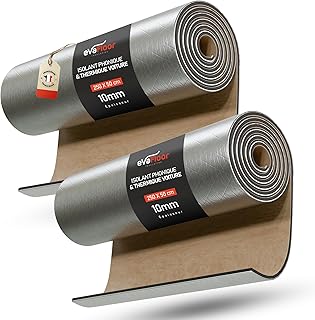 Isolation Phonique Voiture Autocollant 250 x 50 cm - Épaisseur 10 mm | Isolant Thermique Voiture | Parfait pour Voitures, Vans et Campers | Température Maximale 110 °C / Minimale -50 °C