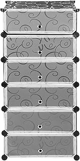 MUL-BOUTIQUE Boite Rangement Chaussures 6 Compartiments,Meuble a Chaussure Exterieur Imperméable,Etagere Plastique DIY,avec Porte,pour Entrée Salon Chambre,Noir