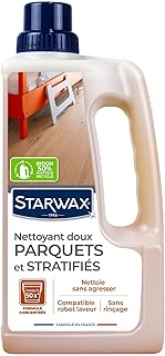 STARWAX - Nettoyant Doux Parquets et Stratifiés - Elimine Taches sur Parquets et Sols Stratifiés - Sans Rinçage - Non Glissant - usage robots lavants- Fabriqué en France - 1L - 50 entretiens de 50m²