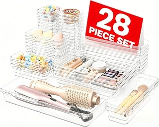 A-LuGei 28 pièces Organisateur de tiroirs avec 5 tailles, organisateur de coiffeuse, tiroir de maquillage, système d