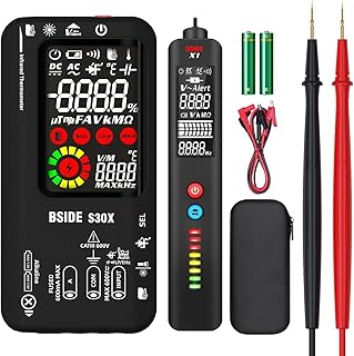 Kit Multimètre Numérique et Stylo Testeur Électrique BSIDE S30X+X1 Multimètre Intelligent et Détecteur de Tension Sans Contact avec Pince Crocodile pour Électricien Électronique LED Automobile