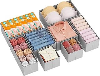 Lifewit Lot de 8 Organisateur Tiroir, Boite Rangement Vetement Pliable, Separateur Tiroirs en Tissu, Rangement sous Vetement, Panier Rangement Armoire pour Chaussettes, Cravates, Ceintures, Gris Clair