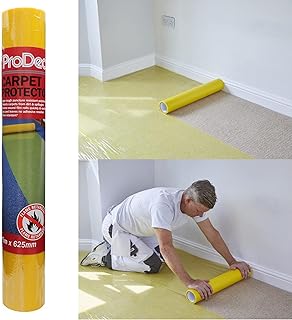 ProDec Rouleau de film protecteur de moquettes de 25 m x 625 mm, plastique auto adhésif robuste, entièrement imperméable, protège moquettes et escaliers, rouleau pour moquettes