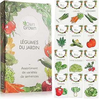 Kit de graines de légumes prêt à pousser OwnGrown, 12 légumes incontournables à planter en un set pratique, Assortiment graines légumes essentiels pour le potager