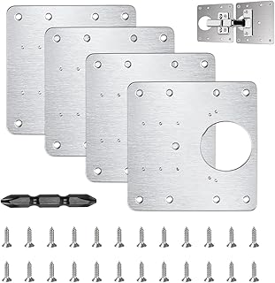 Flintronic Plaque Reparation Charniere Porte, 4 Pièces Charnière Porte Placard, Réparation Charnière Meuble, Kit de Réparation Meuble en acier inoxydable avec 24 Vis