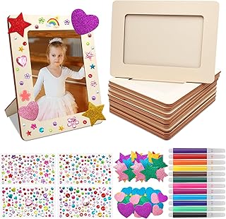 10pcs Cadre Photo Bois, Bricolage Cadres Photos pour Enfant, Kits de Cadres Photo Vierge en Bois avec Diamant Autocollants et Crayons de Couleur, pour Cadres Photo DIY, Projets de Peinture, 20x15cm