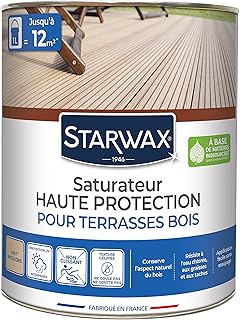 STARWAX - Saturateur Haute Protection - Pour Terrasses et Bois Extérieurs Incolore - Protège et Nourrit en Profondeur - Empêche le Dessèchement - Fabriqué en France - 1L - 10 à 12m²