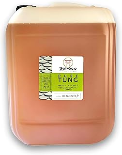 (Sol-éco) Huile Pure Tung | Protection et entretien du bois intérieur/extérieur | Meubles de jardin, plan de travail, terrasse, cuisine, planches à découper, teck (10, Kilogrammes)