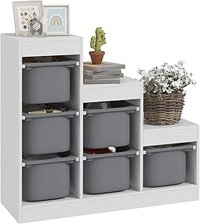 AIYAPLAY Meuble de Rangement pour Jouets avec 6 bacs Amovibles 3 Niveaux, Rangement de Jouets pour Enfants Nettoyage Facile, pour Les 3-8 Ans, Gris